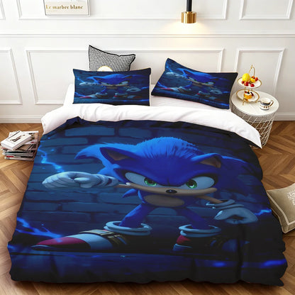 Husă de plapumă Sonic pentru copii – Set de lenjerie de pat cool, husă de plapumă pentru decorul dormitorului, moale și confortabilă – dimensiuni: Twin, Double, Queen și King