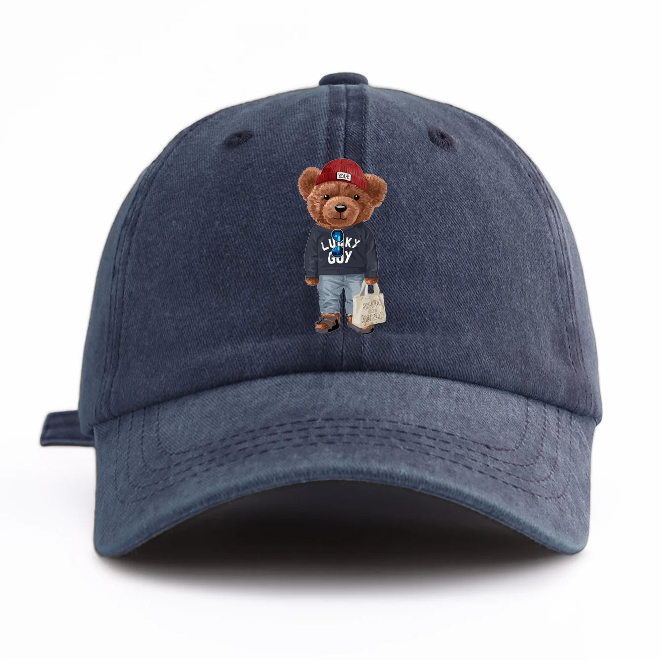 1pc Tote-bag Bear Print Washed Baseball Cap for Adults,  Minimalist Retro Style Casual Soft Adjustable Dad Hat, Perfect As Gift