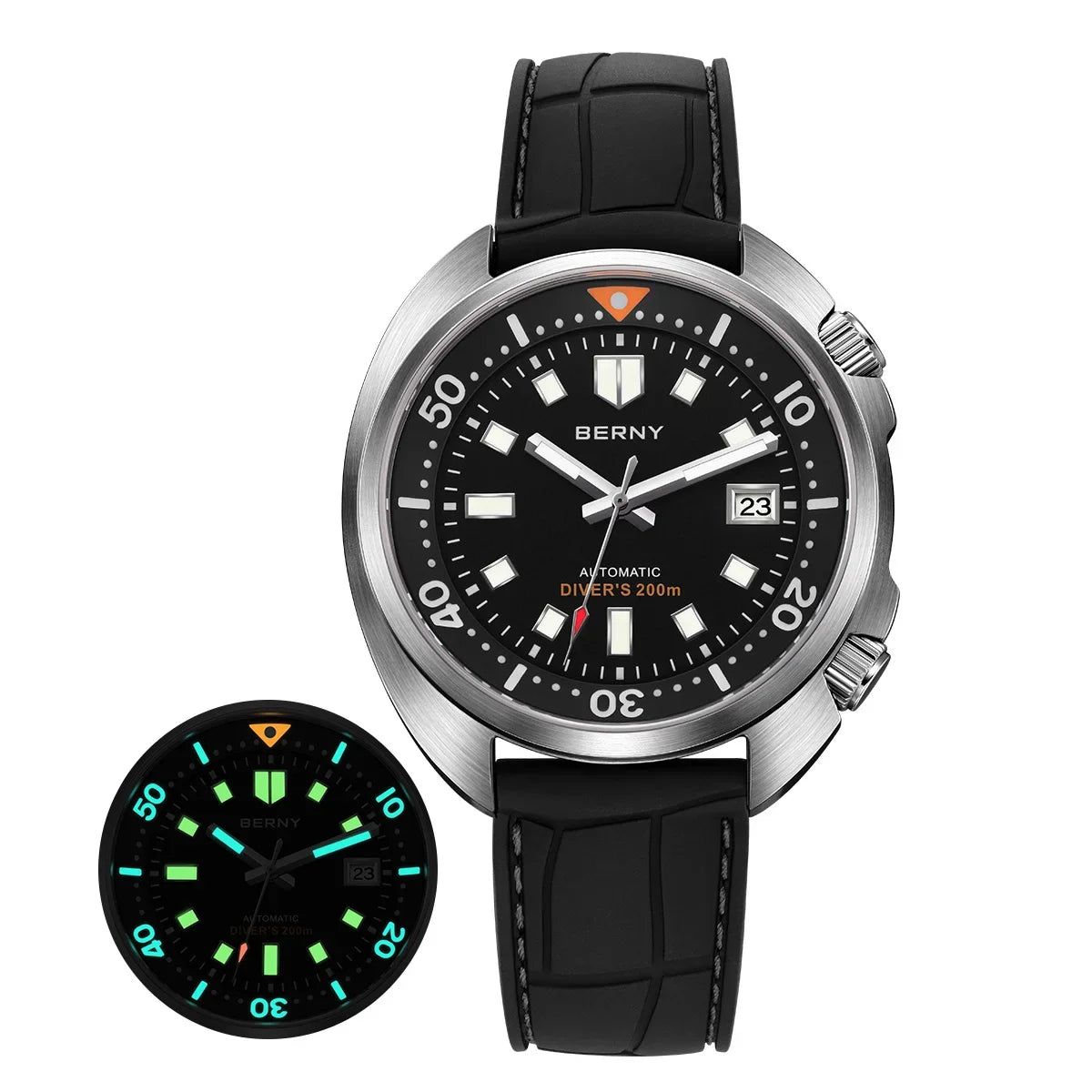BERNY Automatic Dual Crown Diver Watch For Men Super Luminous Miyota 8215 Sapphire Swim Sport 20ATM Mechanical Men's Dive Watch