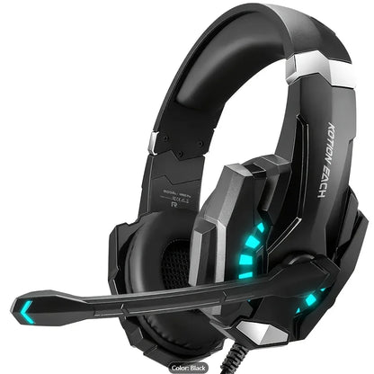 Casque de jeu G9000, casque filaire supra-auriculaire, audio 3,5 mm, USB, lumière LED avec microphone, son stéréo pour PC, PS5, jeux vidéo