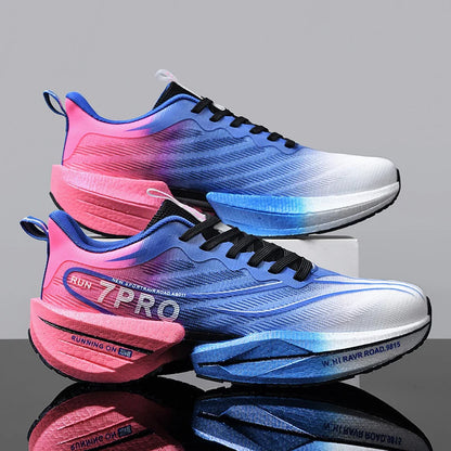 New Men's Carbon Plate Sneakers, Outdoor Soft Sole Mesh Sports Shoes, Running Shoes, Lightweight, Anti-Slip, Casual Couple Tennis Shoes