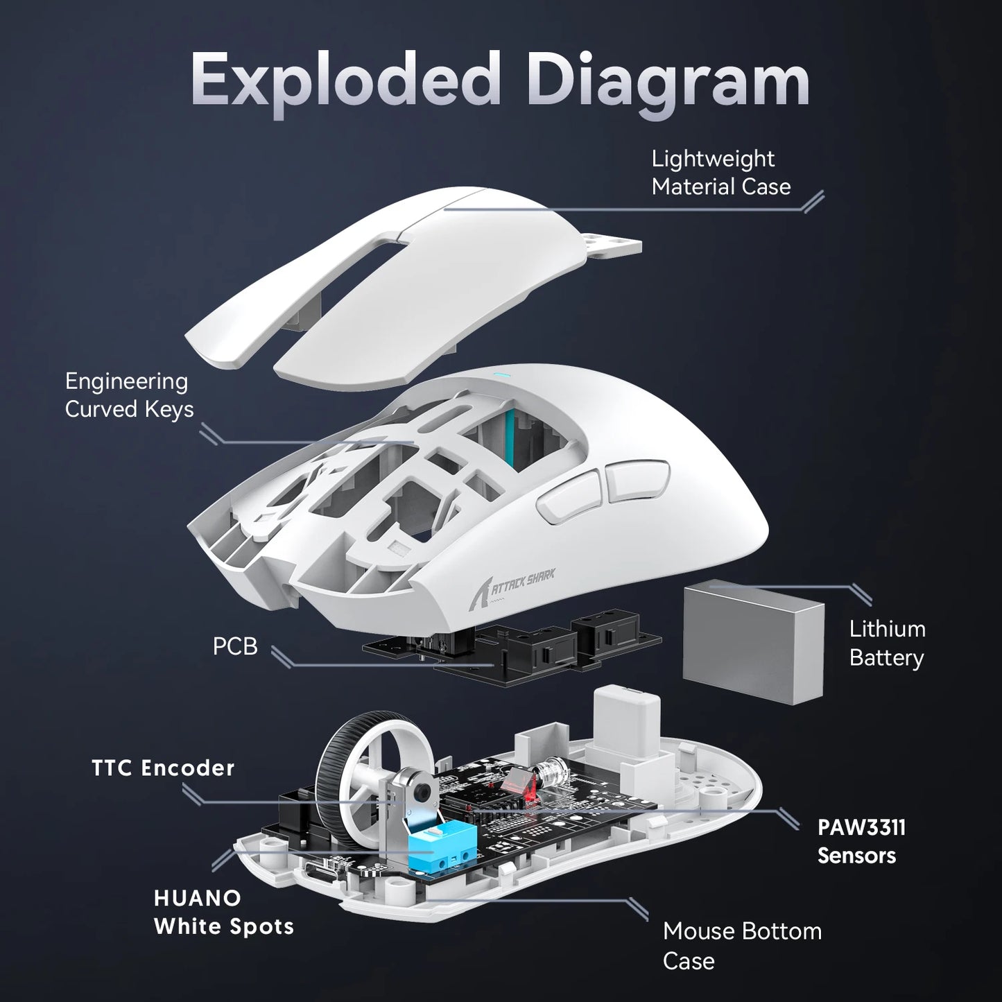 Mouse wireless Attack Shark X11&R1 Tri Mode Bluetooth con base di ricarica RGB, ergonomico e leggero, accessorio per PC gamer