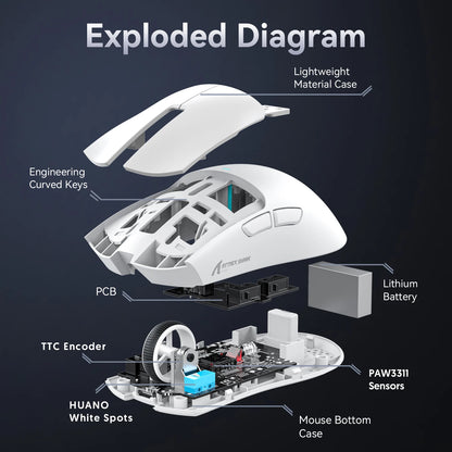 Mouse wireless Attack Shark X11&R1 Tri Mode Bluetooth con base di ricarica RGB, ergonomico e leggero, accessorio per PC gamer