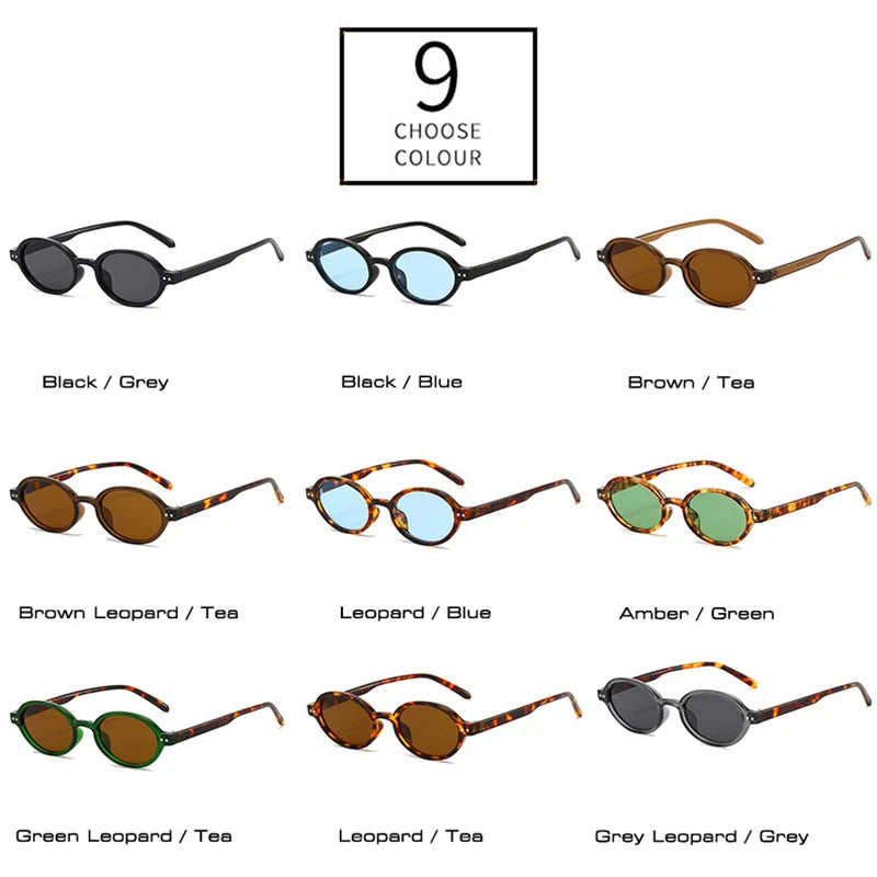 Ochelari de soare SO&EI Retro, mici, ovali, pentru femei, cu nituri, model leopard, pentru bărbați, stil punk, cu protecție UV400