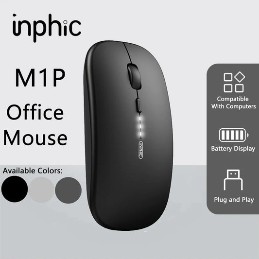 Bezdrôtová tichá kancelárska myš Inphic M1P, ultratenká prenosná, USB rozhranie, indikátor stavu batérie, nabíjanie TYPE-C