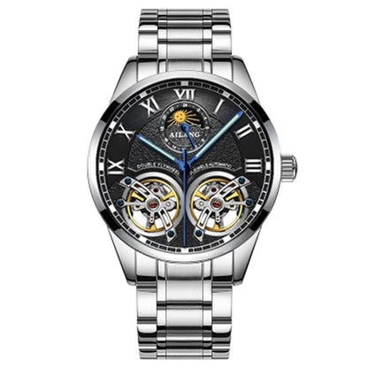 AILANG Double Tourbillon Design Business Men Mechanical Watch Fashion Leather Moon Phase Automatic Watches for Mens Reloj Hombre