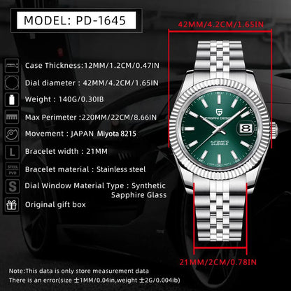 PAGANI DESIGN 8215 Movement Men Mechanical Wristwatches Sapphire Glass Luxury Watch for Men Steel 100M Waterproof Clock PD1645