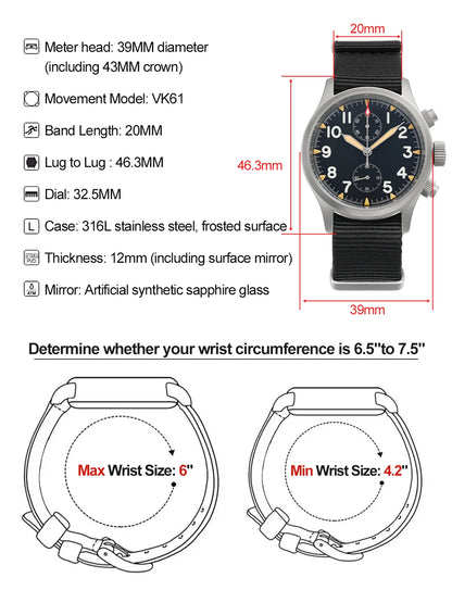 Militado ML1868 Watch VK61 Quartz Movement 100m Waterproof Watches Men Stainless Steel Chronograph Sapphire Crystal Wristwatch