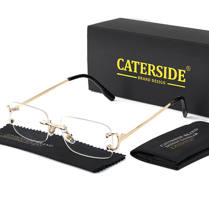 CATERSIDE Ochelari de soare dreptunghiulari albaștri pentru bărbați, ochelari de soare pătrați fără ramă din metal, la modă, pentru femei, cu lentile degradate, ochelari de exterior, UV400