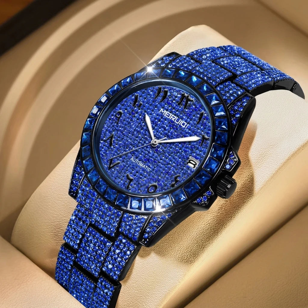 A men's green steel strap luxury trendy analog delicate pinion automatic mechanical watch