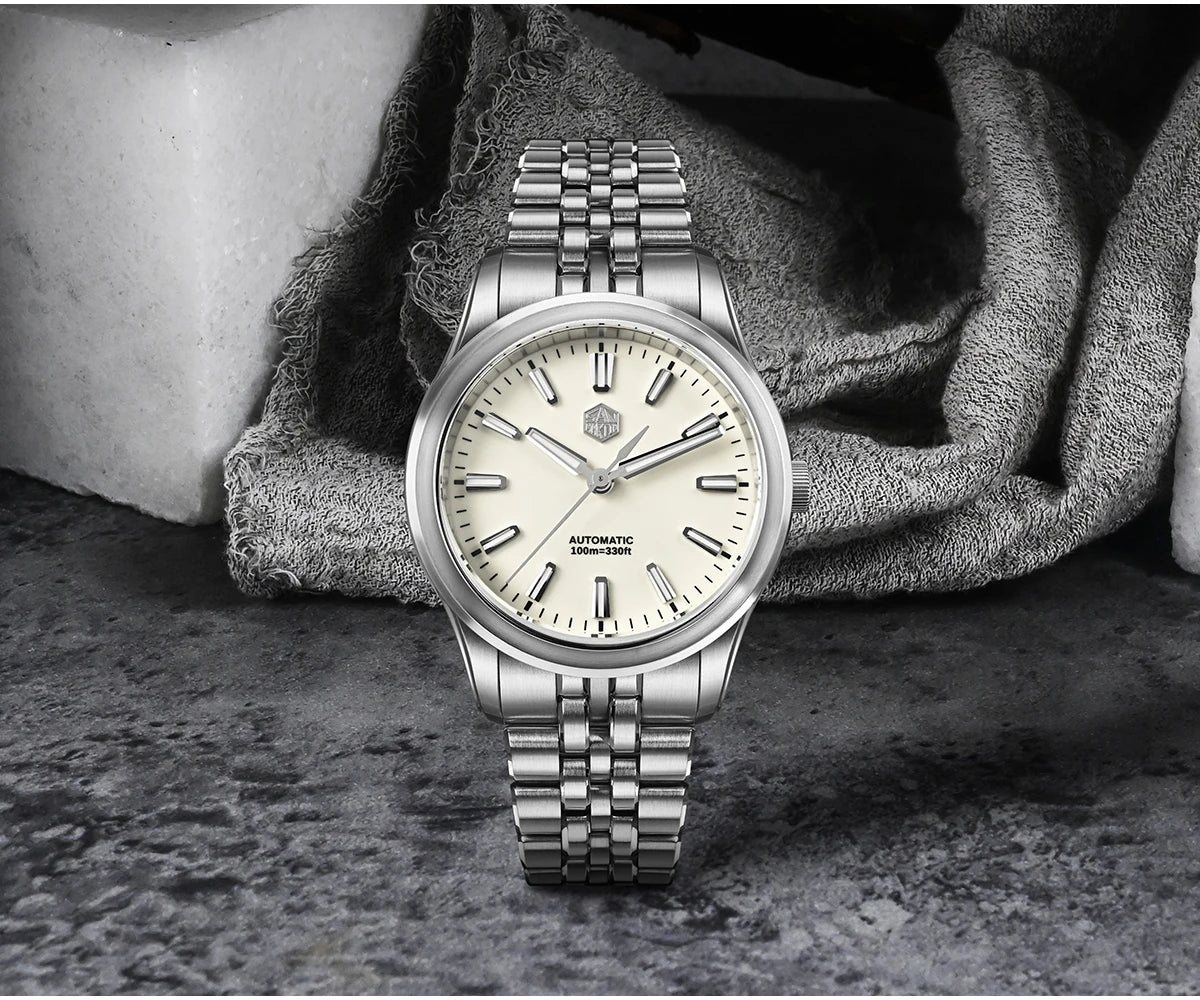 San Martin 39mm Miyota 90S5 Enamel Dial GADA Wristwatch Automatic Mechanical Sapphire BGW-X1 10Bar 5-Link Bracelet  SN0144CG-7