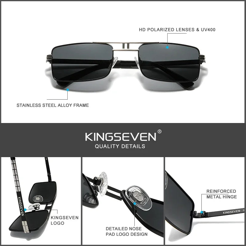 Ochelari de soare cu ramă dreptunghiulară pentru bărbați marca KINGSEVEN, cu lentile polarizate, ochelari de modă pentru șofat, protecție UV400