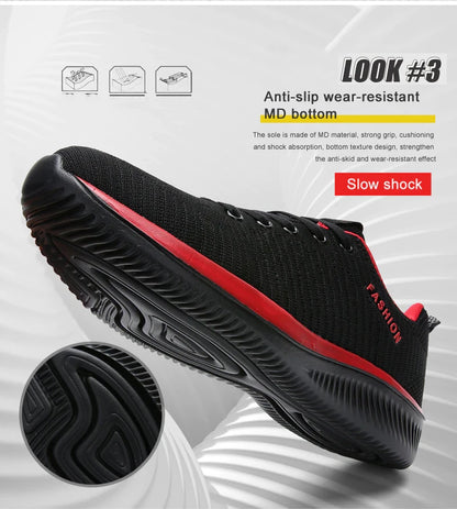 Herr- och dam-sneakers i stickat material, andningsbara sportskor för löpning, promenader och gym