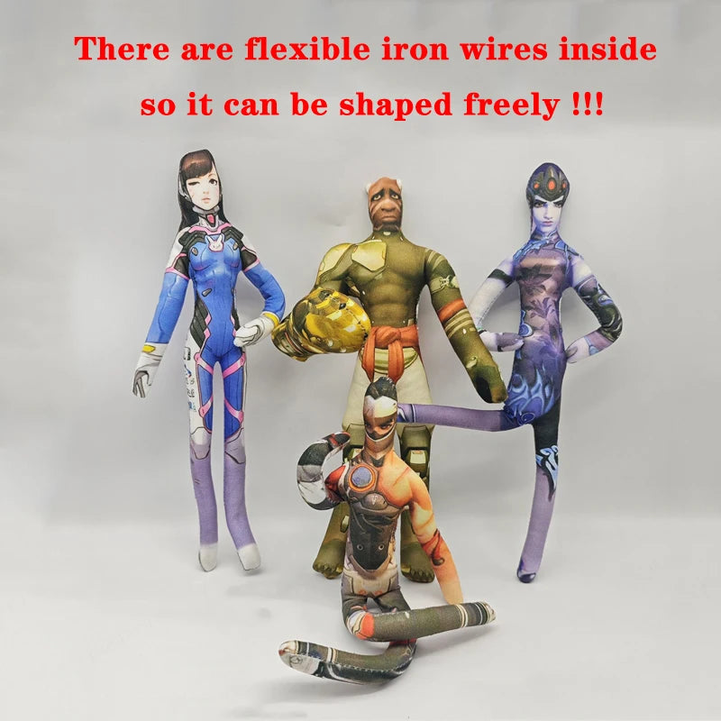 Pelúcia figura de anime e jogo Overwatch D.Va / Doomfist / Genji / Widowmaker, 26cm, corpo flexível com arame, várias posturas