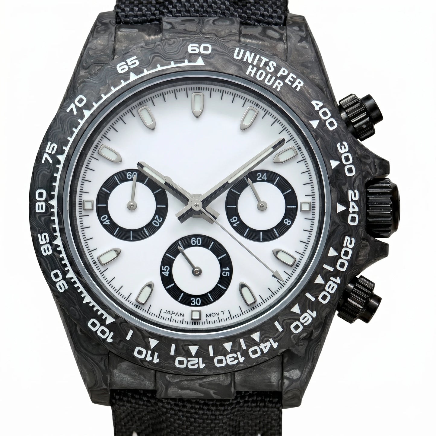 39mm Carbon Fiber Panda Chronograph Watch VK63 Quartz Sapphire Crystal Custom Logo Men's Sports Wristwatch