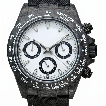 39mm Carbon Fiber Panda Chronograph Watch VK63 Quartz Sapphire Crystal Custom Logo Men's Sports Wristwatch