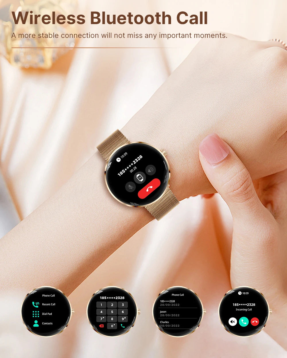 MEVADEN 8.5mm Ultra-thin Luxury Stainless Steel Smart Watch Women 1.43" AMOLED HD Screen Health Monitor Sport Smartwatch H33