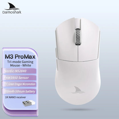 Herná myš Darmoshark M3Pro 2.4G BT bezdrôtová s trojitým režimom, snímačom PAW3395, N52840, 26000DPI, pre veľkú ruku, makro ovládač, myš na hranie