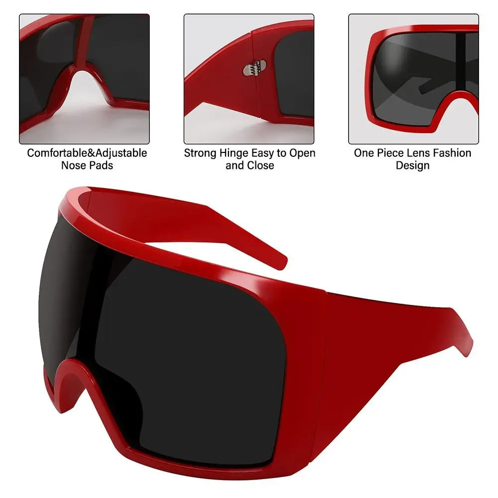 Ochelari de soare futuristici cu ramă învelitoare, lentile curbate Rave, protecție UV400, ochelari de soare supradimensionați Y2K pentru femei și bărbați