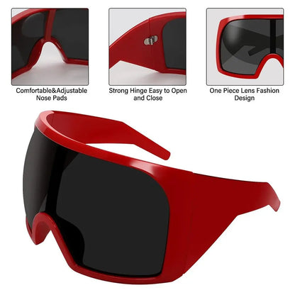 Ochelari de soare futuristici cu ramă învelitoare, lentile curbate Rave, protecție UV400, ochelari de soare supradimensionați Y2K pentru femei și bărbați