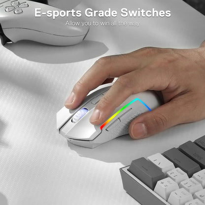 Redragon M693 trådløs/kablet BT & 2.4G Bluetooth gamingmus 8000 DPI med 3 tilslutningstilstande og RGB-baggrundsbelysning til PC/Mac/laptop