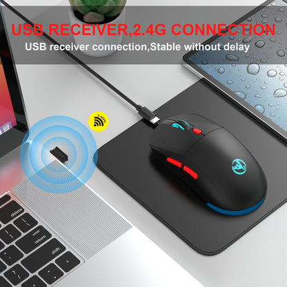 2.4G Wireless Rechargeable Mouse 650mAh Adjustable 3600DPI 7 Colors RGB Lighting Ergonomic Silent for Office Laptop PC Gaming