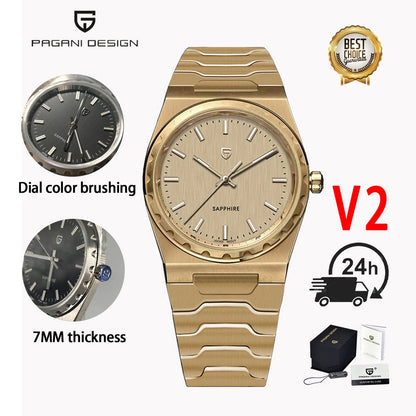 PAGANI DESIGN 2025 new thin 7MM men's quartz watch VJ21 37MM sapphire stainless steel waterproof 10Bar luminous C3 reloj hombre