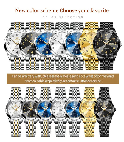 OLEVS 9970 Men Watch Original Brand Waterproof Luminous Quartz Watch Rhombus Mirror Stainless Steel Date-Day-Date Watch With Box