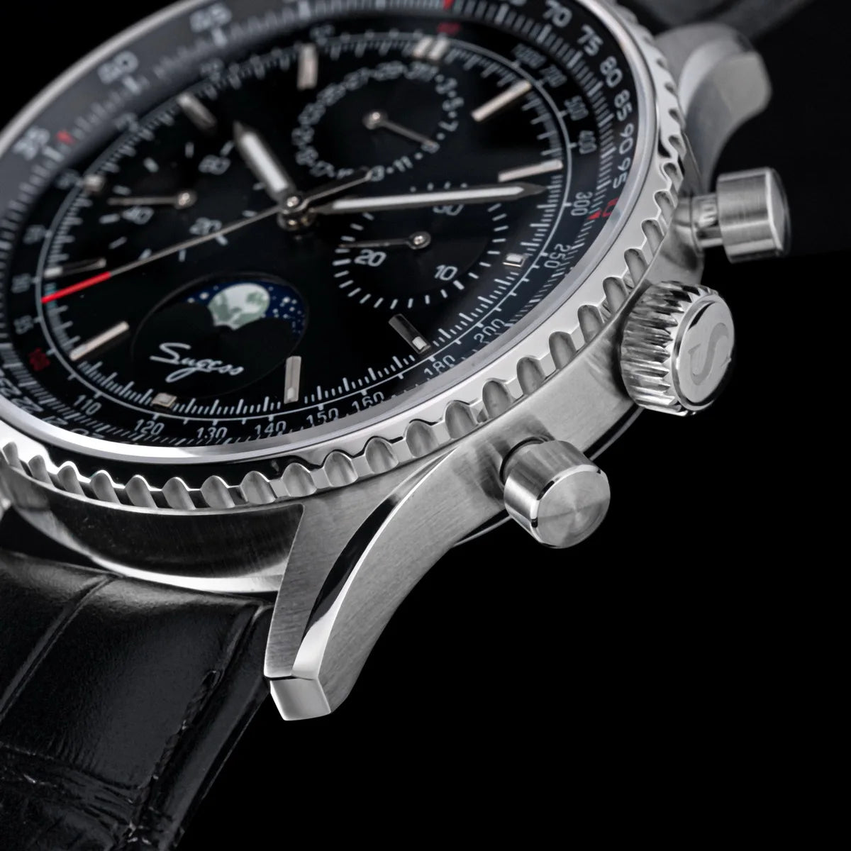 Sugess Chronograph Watch of Man ST1908 Swanneck Movement Mechanical Moonphase Wristwatches Waterproof Calendar Vintage New S468