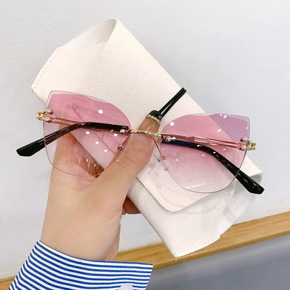 KLASSNUM Vintage Rimless Sunglasses Women Men Cat Eye Gradient Lens Sun Glasses UV400 Shades Protection Goggles for Party Xmas