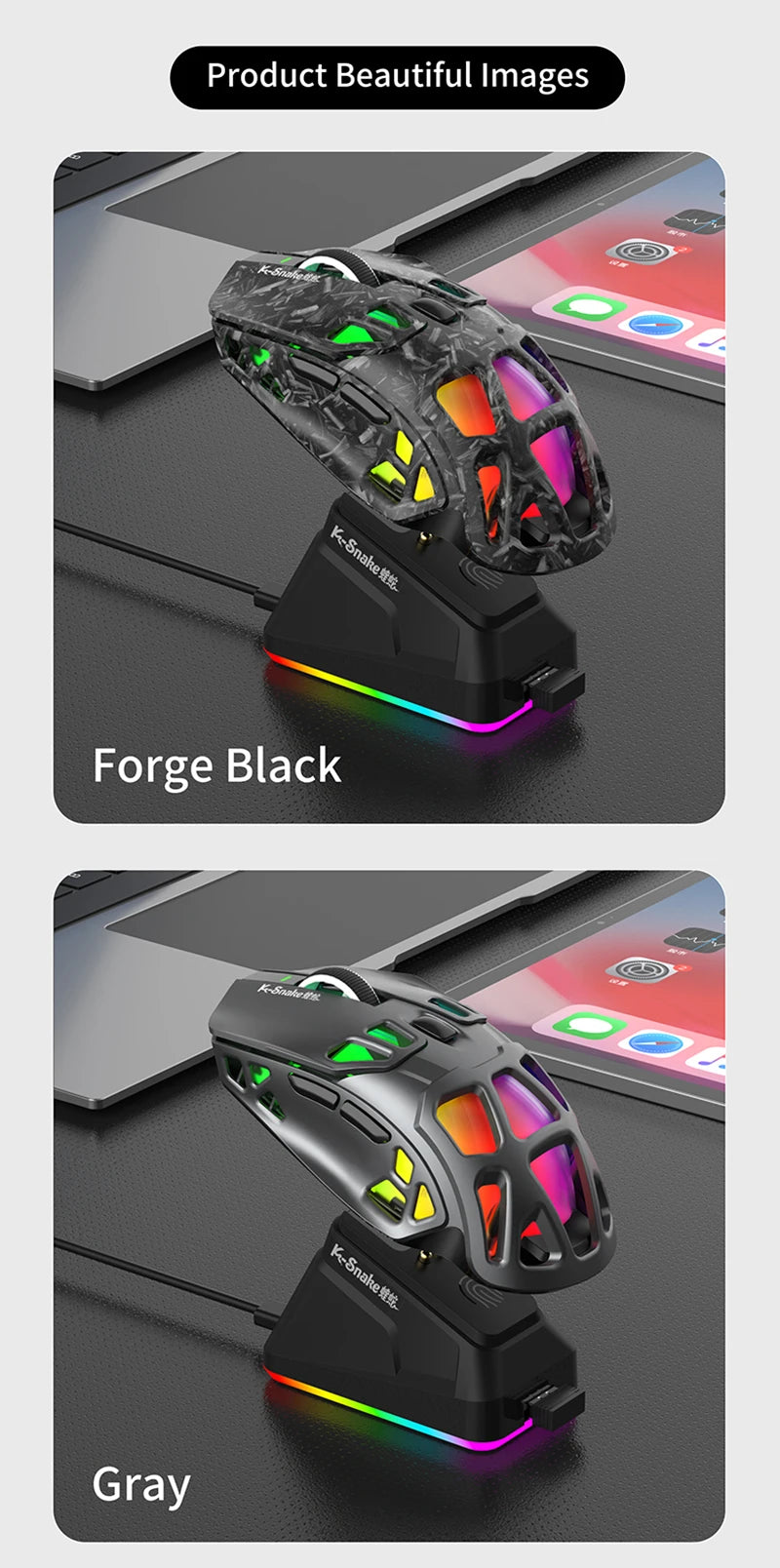 Лека геймърска мишка Lenovo Tri-Mode с RGB зарядна докинг станция 12000DPI 2.4G/Bluetooth/кабелна ергономична мишка за PC и лаптоп