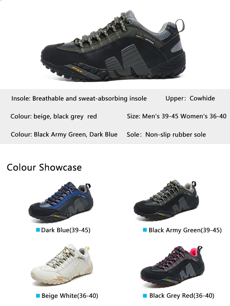 Mountaineering Shoes Men's Genuine Leather Outdoor Sports Anti-Slip Mountaineering Hiking Shoes Breathable Tourism Shoes