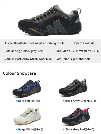 Mountaineering Shoes Men's Genuine Leather Outdoor Sports Anti-Slip Mountaineering Hiking Shoes Breathable Tourism Shoes