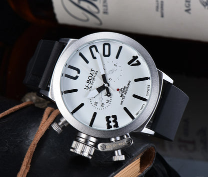 U-Boat Classico 1001 Style Men's Watch Big Dial Stainless Steel Case Rubber Band Luminous Waterproof 1001M Sports Wristwatch