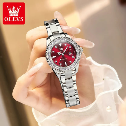 OLEVS 9945 Original Diamond Quartz Watch for Women Luxury Elegant Ladies Watches Stainless Steel Waterproof Women's Wristwatches