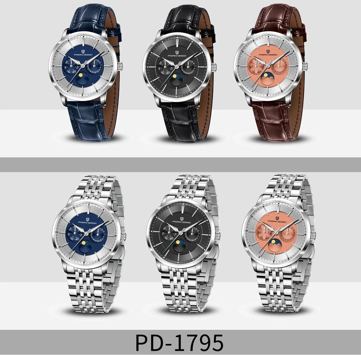 Pagani Design 40mm Multifunctional Men's Quartz Watch Japan Movt Moon Phase 100m Waterproof Sapphire Glass Wristwatches For Man
