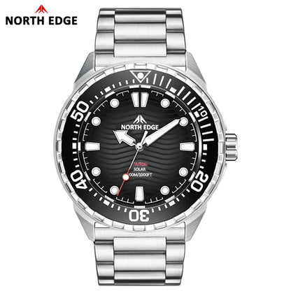 NORTH EDGE 2025 New TRITON Solar Powered Dive Watch Men Luxury Quartz Watches For Men 316L Stainless Steel Case Waterproof 300M