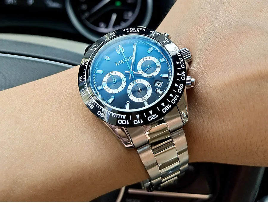 Relógio de homem MEGIR, marca de luxo, relógio desportivo de quartzo, bracelete em aço inoxidável, resistente à água, cronógrafo, relógio de pulso