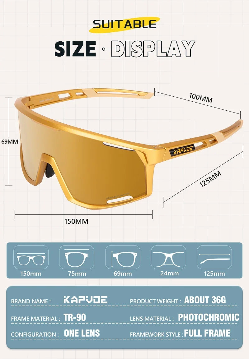 KAPVOE Ochelari UV400 pentru bărbați și femei, pentru ciclism de șosea, sporturi montane, activități în aer liber, ochelari de soare fotocromatici pentru ciclism, ochelari de bicicletă