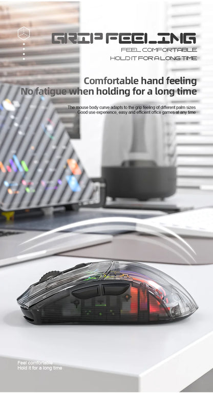 Attack Shark X2PRO Bluetooth Mouse, Tri-Mode, RGB Lights, Magnetic Charging, Transparent, Battery Indicator, Computer Phone
