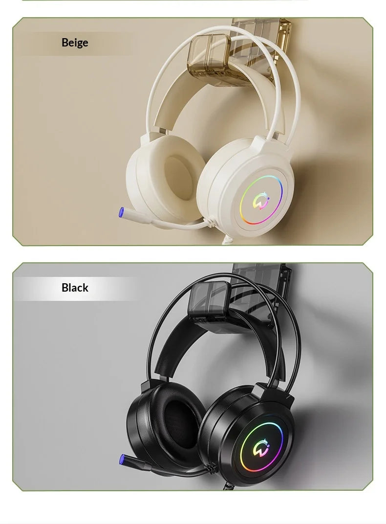 Casque de jeu filaire Paw Hunter T9 avec microphone et éclairage RGB, son surround virtuel 7.1, casque supra-auriculaire pour PC, ordinateur portable et jeux.