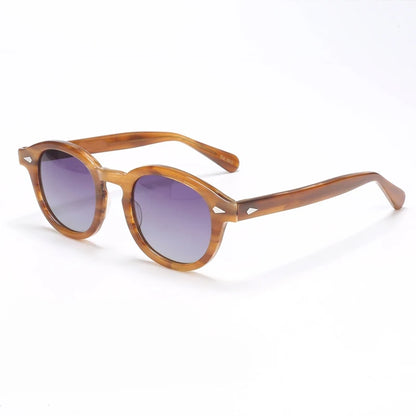Ochelari de soare polarizați pentru bărbați și femei, stil Johnny Depp Lemtosh, ochelari de soare retro cu ramă rotundă din acetat și lentile UV400, Oculos
