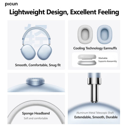 Picun F8MAX ANC kabelloser Kopfhörer, 59dB hybrides aktives Noise Cancelling, Spatial-Audio-Ohrhörer, Bluetooth 6.0, Over-Ear-Headset, 180H