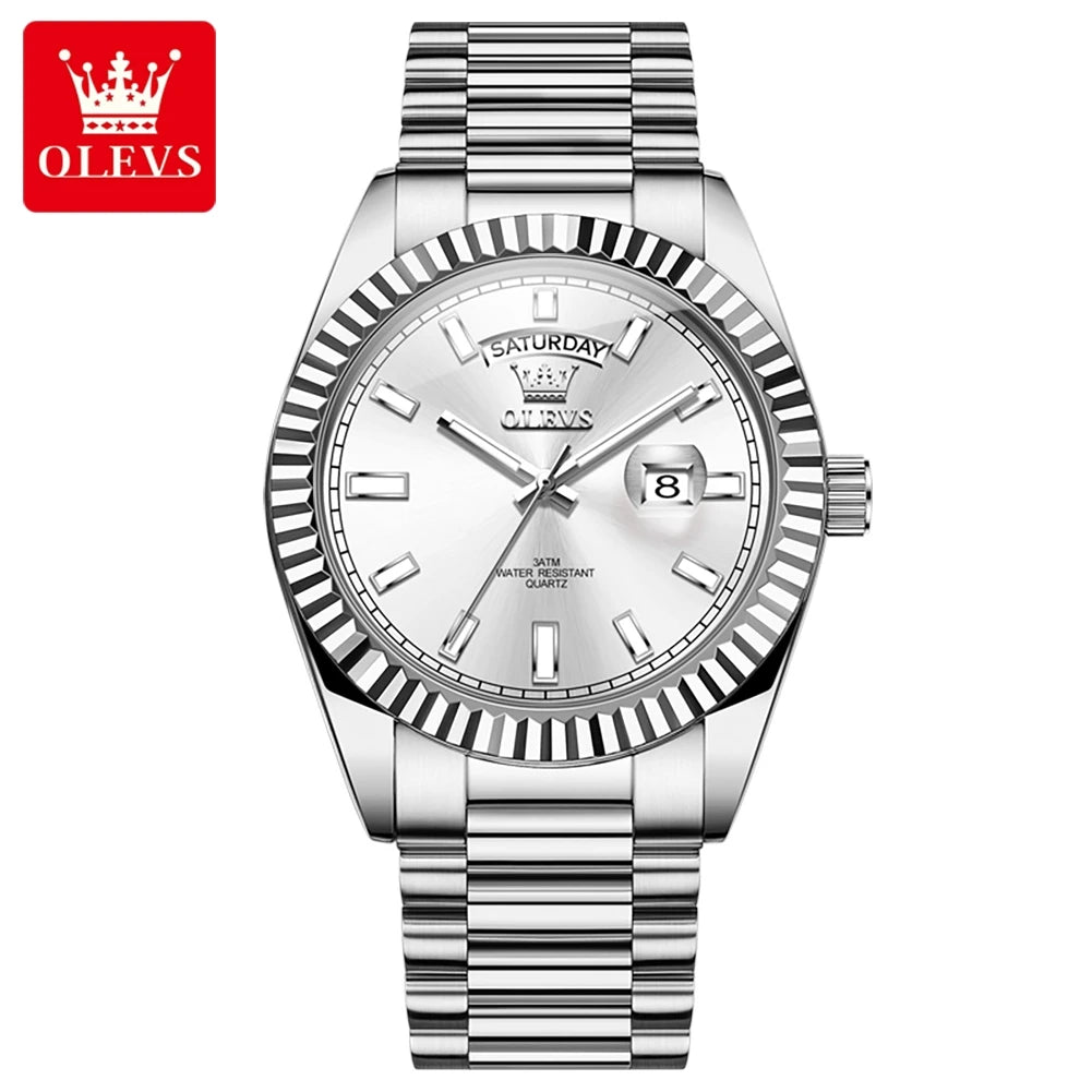 OLEVS Men's Watch Top Brand Luxury Wrist Watch For Men Fashion Rose Gold Stainless Steel Waterproof Watch Day Date Quartz Clock