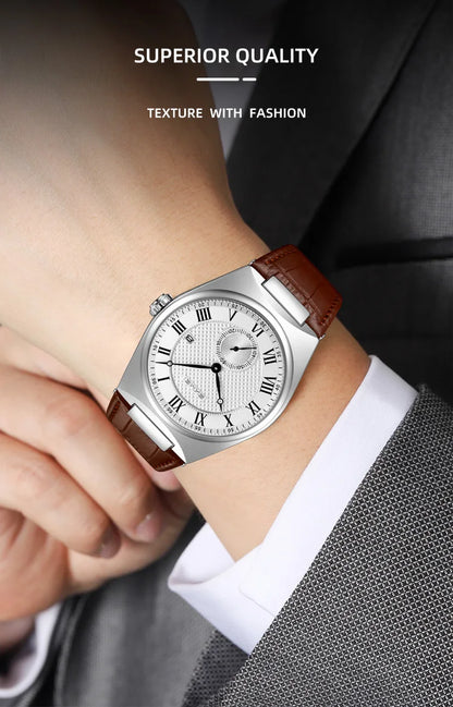 SKMEI 9390 Elegant Men's Quartz Watch Roman Scale Calendar Waterproof Leather Strap Casual Business Watches for Man Reloj Hombre