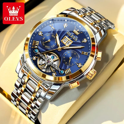 OLEVS 9910 Original Men's Automatic Mechanical Watch Luxury Skeleton Stainless steel Waterproof Luminous Watches