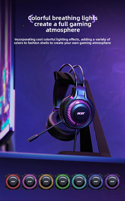 Acer OHW303 Gaming Headset with Microphone – 7.1 Virtual Surround Sound, Deep Bass, LED Lighting & Wired PC Gaming Headphones