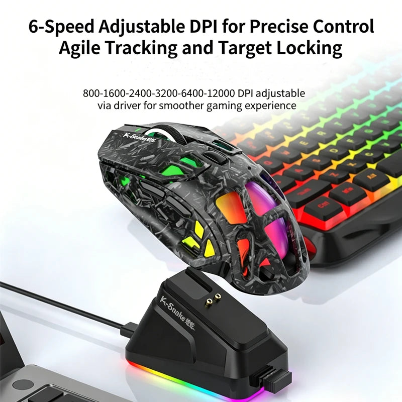 Лека геймърска мишка Lenovo Tri-Mode с RGB зарядна докинг станция 12000DPI 2.4G/Bluetooth/кабелна ергономична мишка за PC и лаптоп