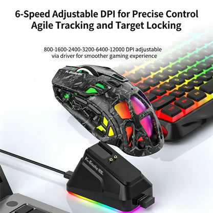 Лека геймърска мишка Lenovo Tri-Mode с RGB зарядна докинг станция 12000DPI 2.4G/Bluetooth/кабелна ергономична мишка за PC и лаптоп