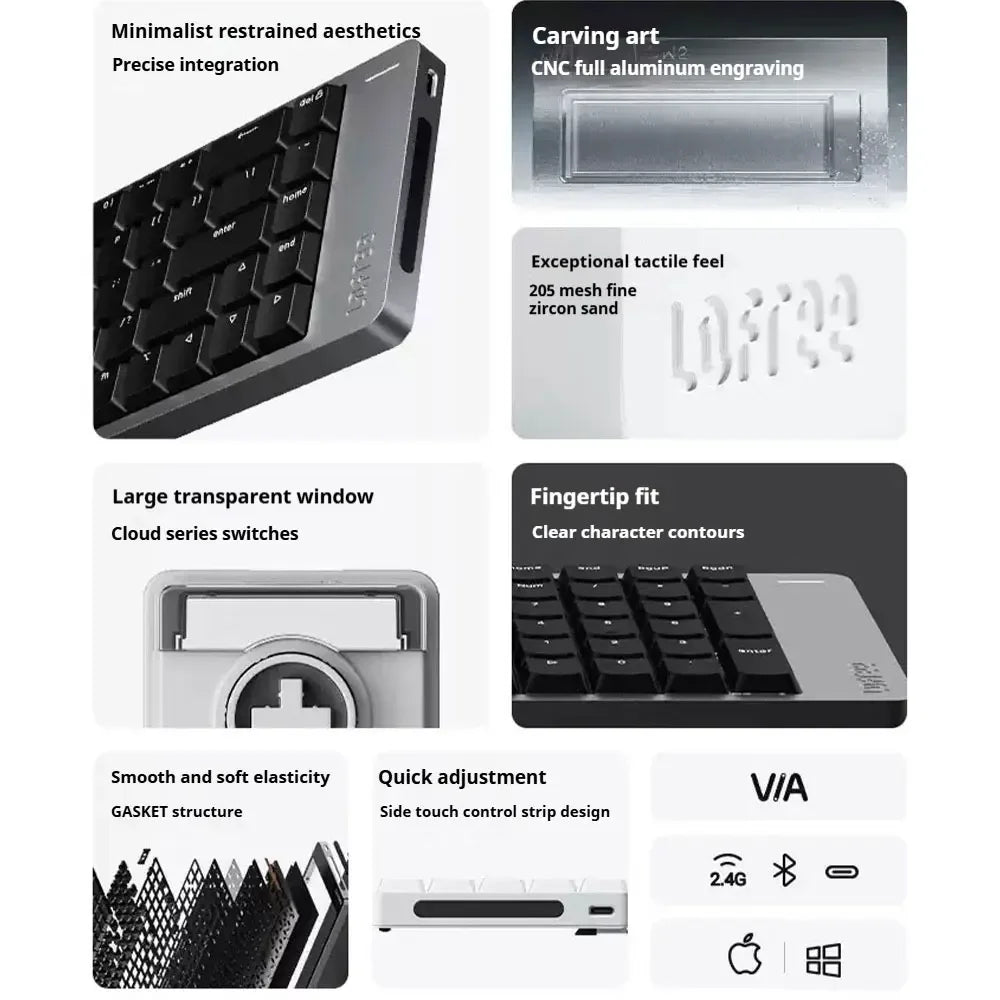 Lofree FLOW2 Mechanische Tastatur fürs Business-Büro, kabellos per Bluetooth und kabelgebunden, leiser und sanfter Klang, kompatibel, geräuscharm, Aluminiumgehäuse